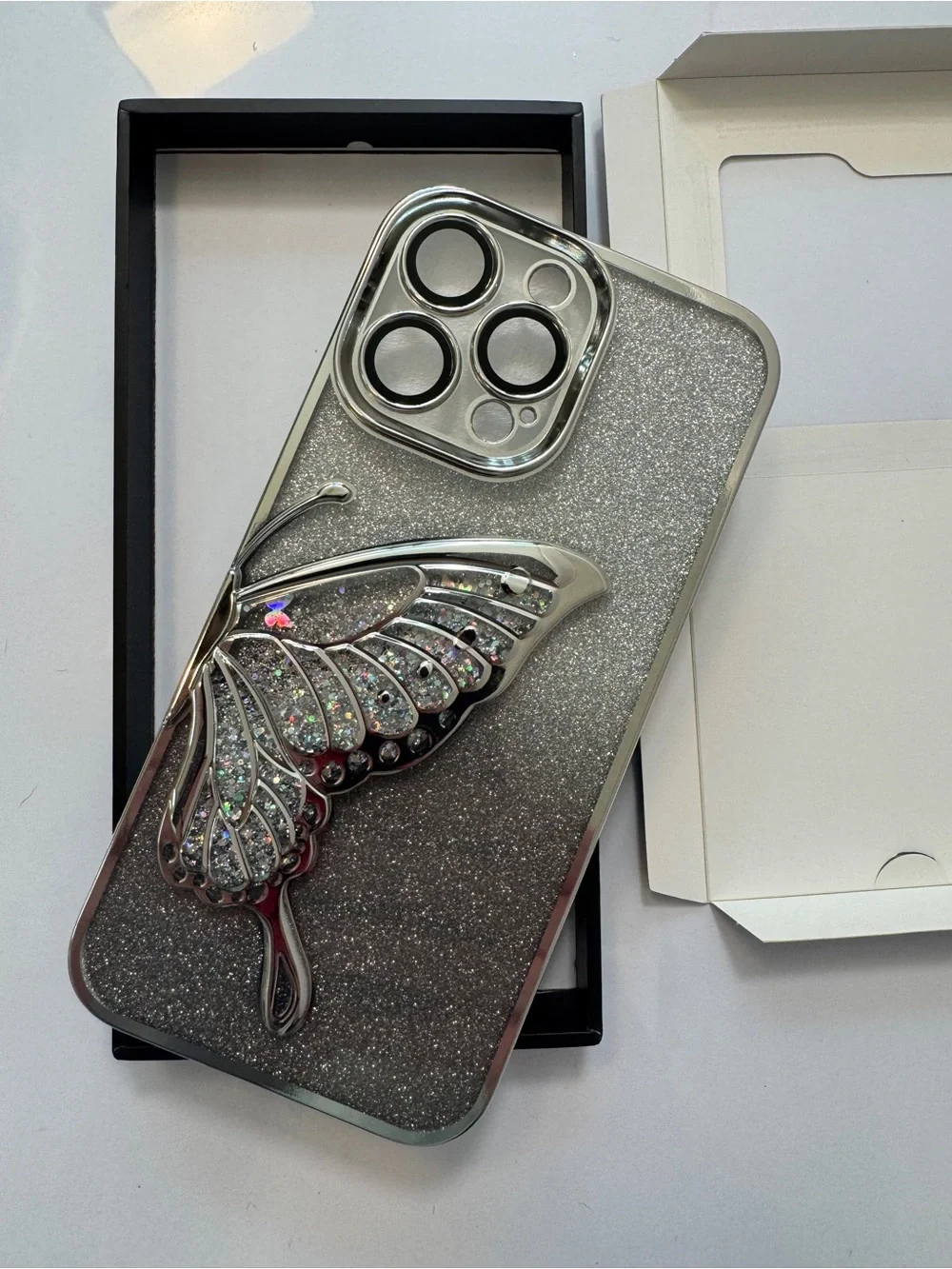 LSL Silver Glitter Butterfly iPhone 14 Pro Max Case
